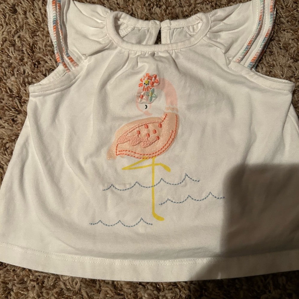 Kids Flamingo Print White Top